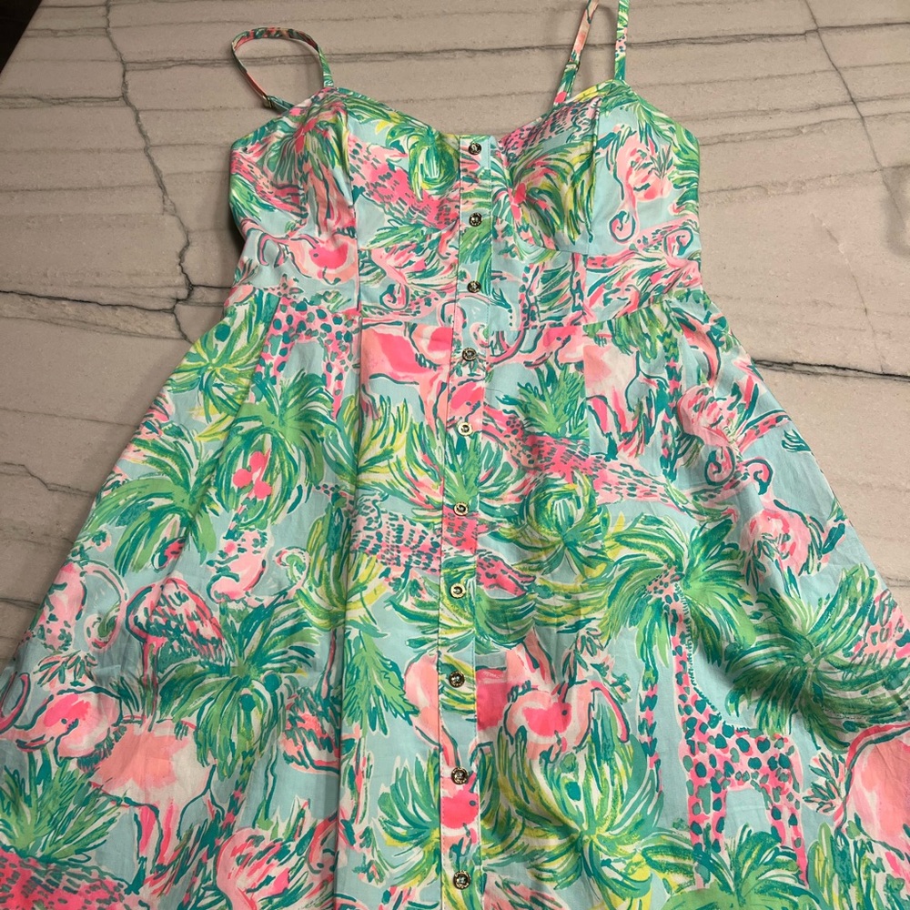 Lily Pulitzer Pink and Green Tropical Dress-size 2